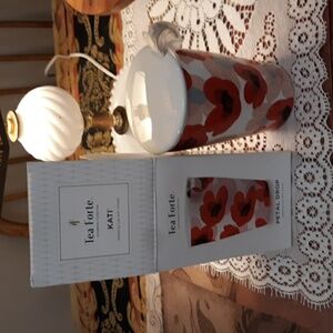 Kati Cup Tumbler Mug Tea Forte Ceramic w Infuser Floral Petal Drop Steeping NWT